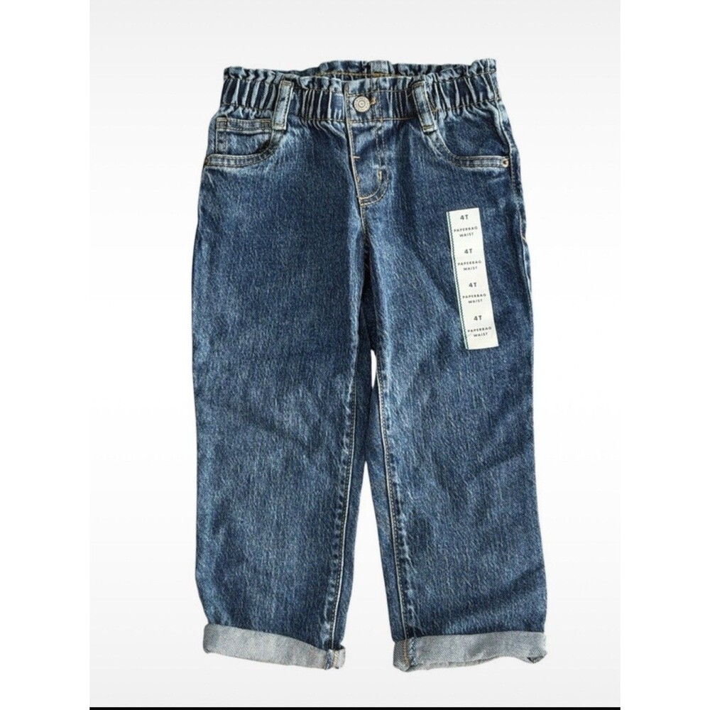 Toddler Girls 4T Dark Wash Paperbag Waist Wide Leg Jeans Denim